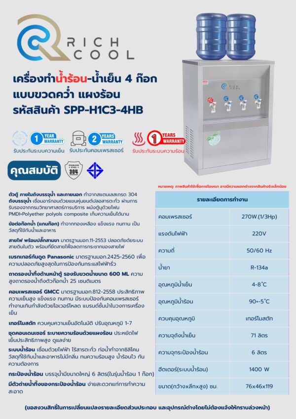 เครื่องกดน้ำเย็น 3 ก๊อก – น้ำร้อน 1 ก๊อก แบบขวดคว่ำ
