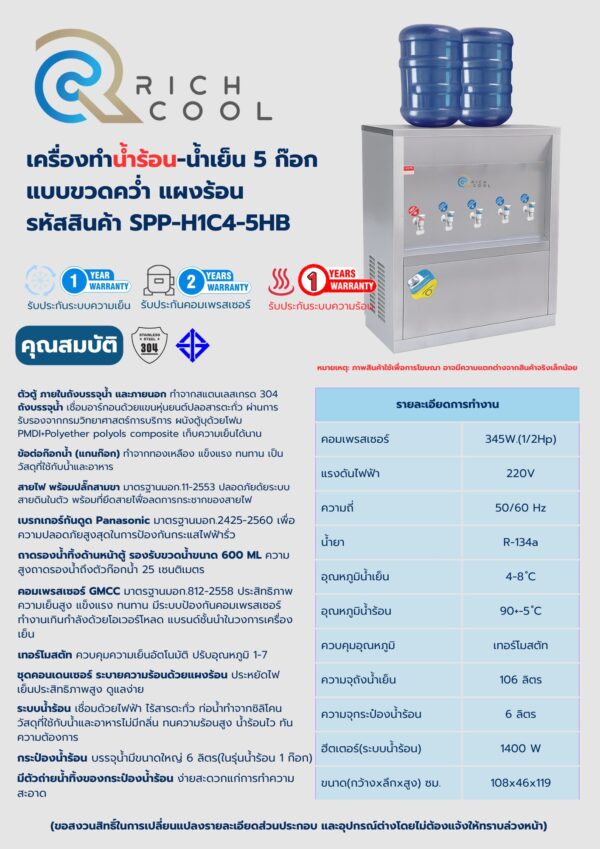 เครื่องกดน้ำเย็น 4 ก๊อก – น้ำร้อน 1 ก๊อก แบบขวดคว่ำ