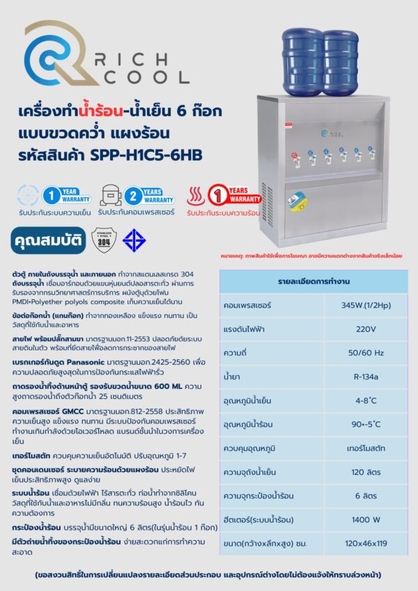 เครื่องกดน้ำเย็น 5 ก๊อก – น้ำร้อน 1 ก๊อก แบบขวดคว่ำ